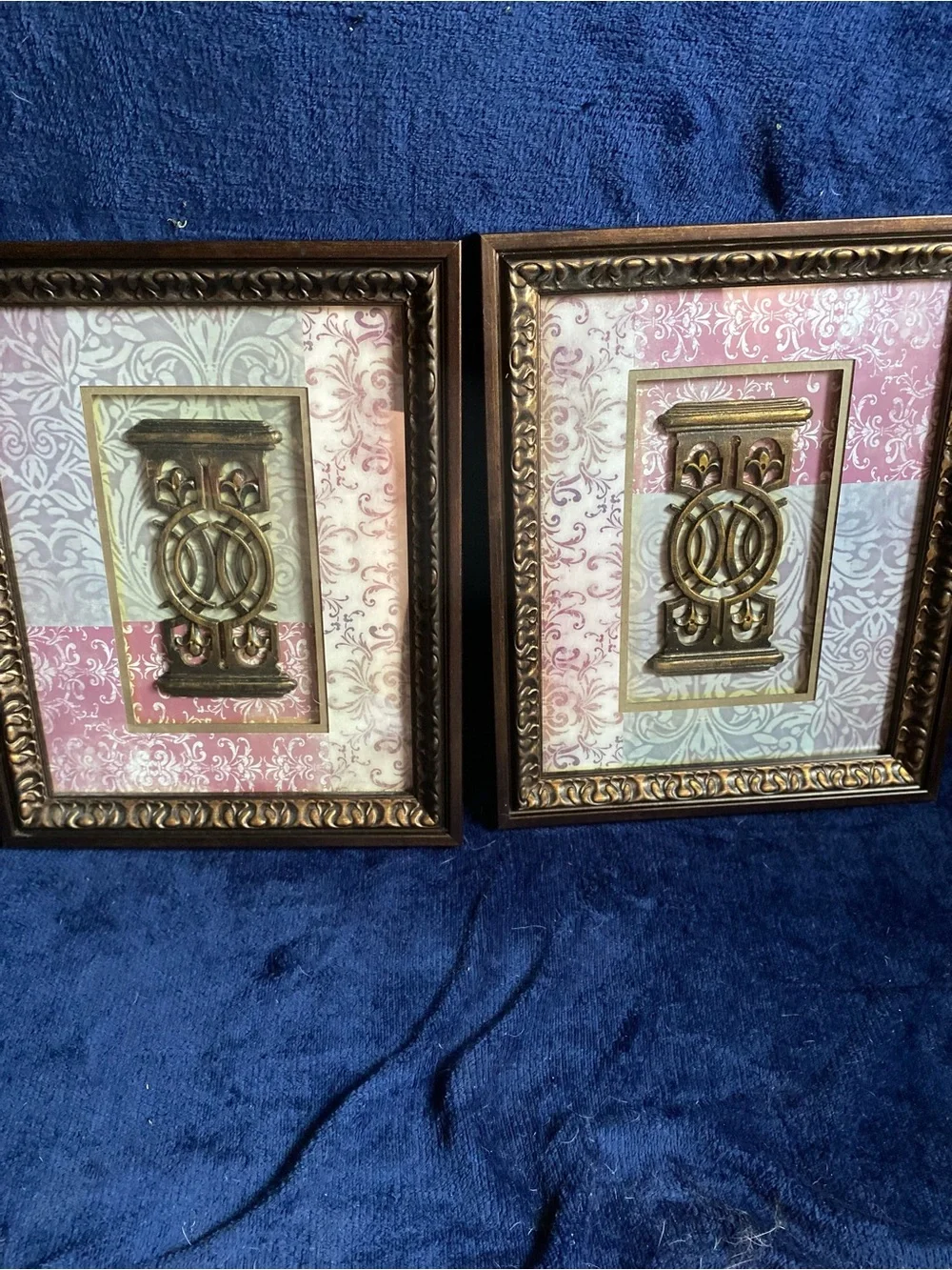 Decorative Antiqued Bronze Wall Plaque Set - Pink Accent